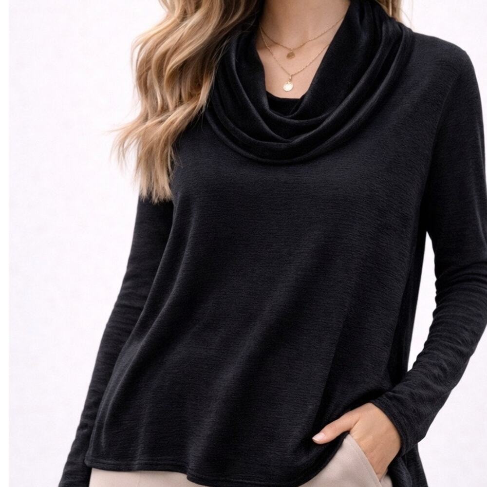 Sno Skins Cowl neck Tunic XL Black Texture knit long Sleeve Lagenlook SnoSkins